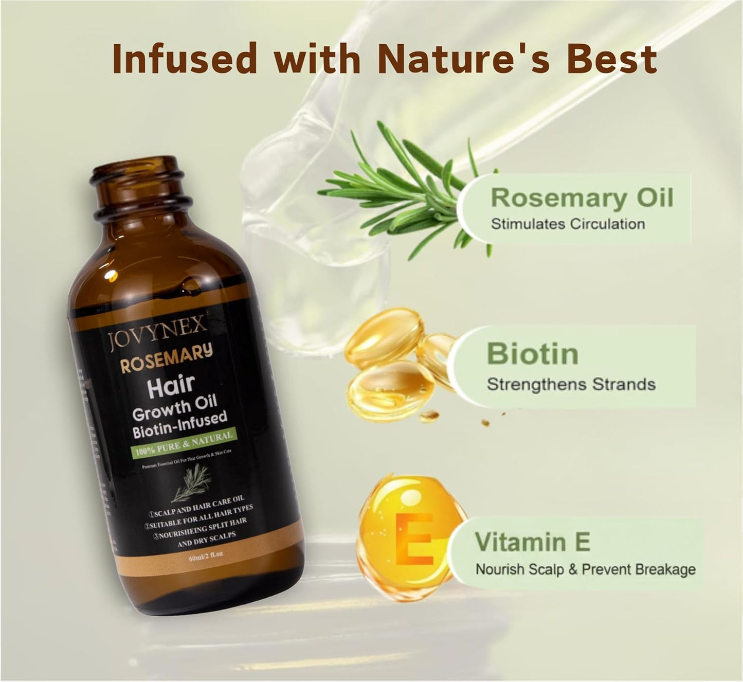 Rosemary Oil for Hair Growth with Biotin - Natural Hair Growth Serum for Thicker Hair, Anti-Hair Loss & Thinning Hair Treatment, Organic Scalp Stimulating Oil for Men & Women (2 fl.oz)