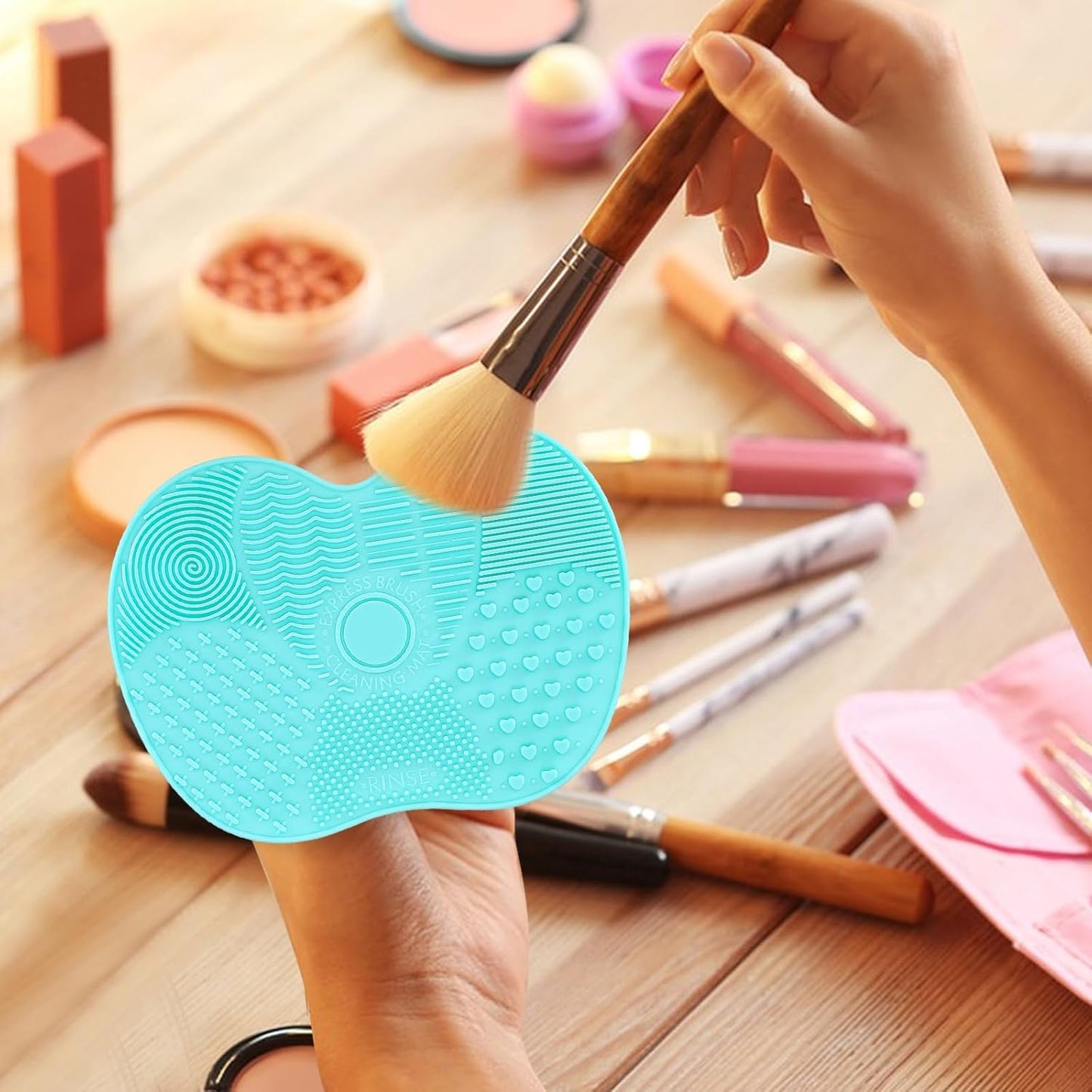 2 Pcs Silicone Make Up Brush Cleaning Mat, Cosmetic Cleaning Pads,Makeup Brush Cleaner Mats, Portable Washing Tool with Suction Cup for Makeup Cosmetic Brushes-green/pink