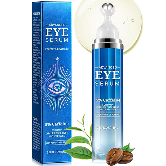 Eye Serum for Dark Circles and Puffiness - 5% Caffeine Under Eye Cream Anti Aging, with Retinol Hyaluronic Acid Niacinamide, Eye Serum for Eye Bags with 360° Eye Roller Ball for Women & Men