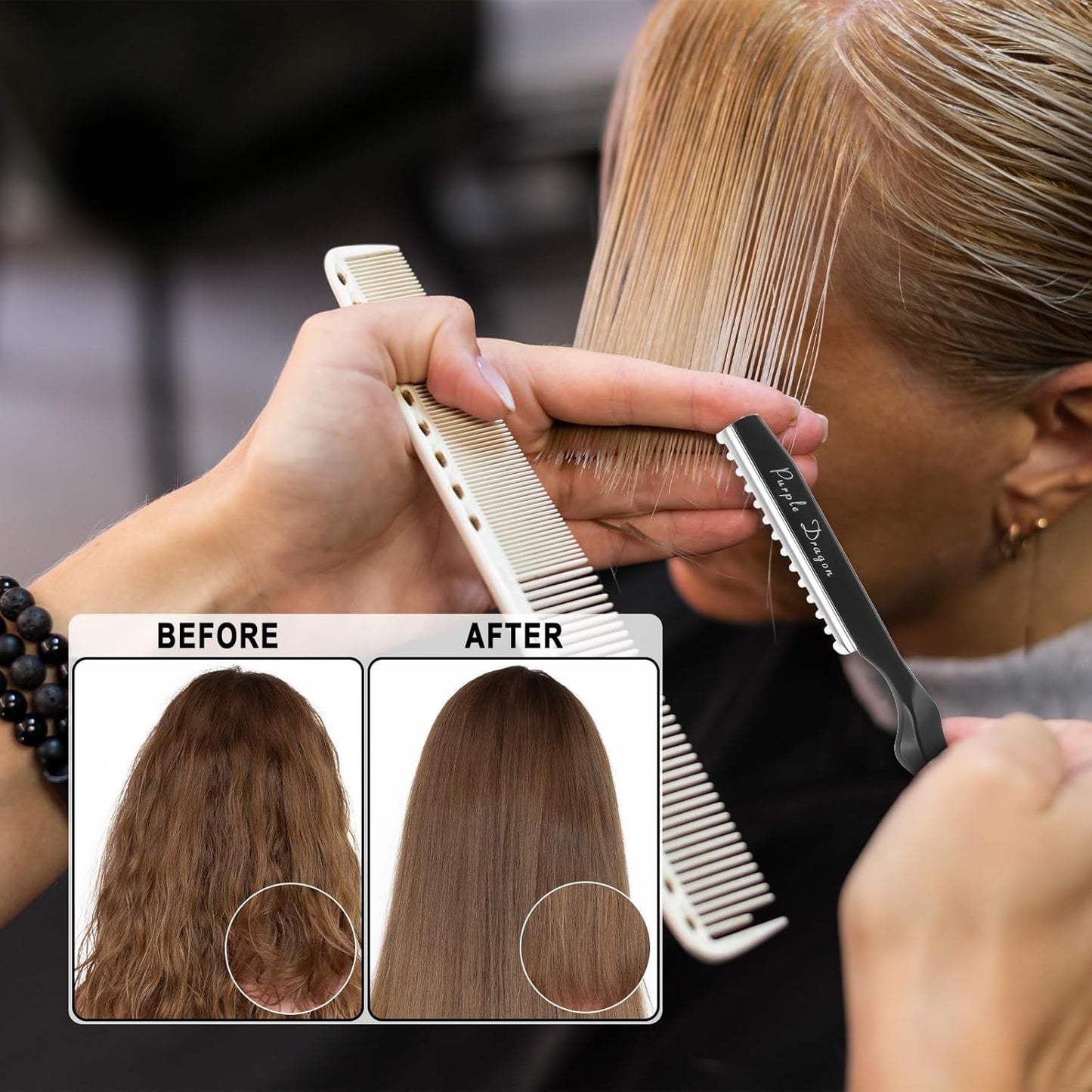 Hair Razors For Cutting Hair 7" Mental Thinning Styling Razors with 10 PCS Sharp Stainless Steel Blades Professional Hair Styling Tool for Salon and Home (Black)