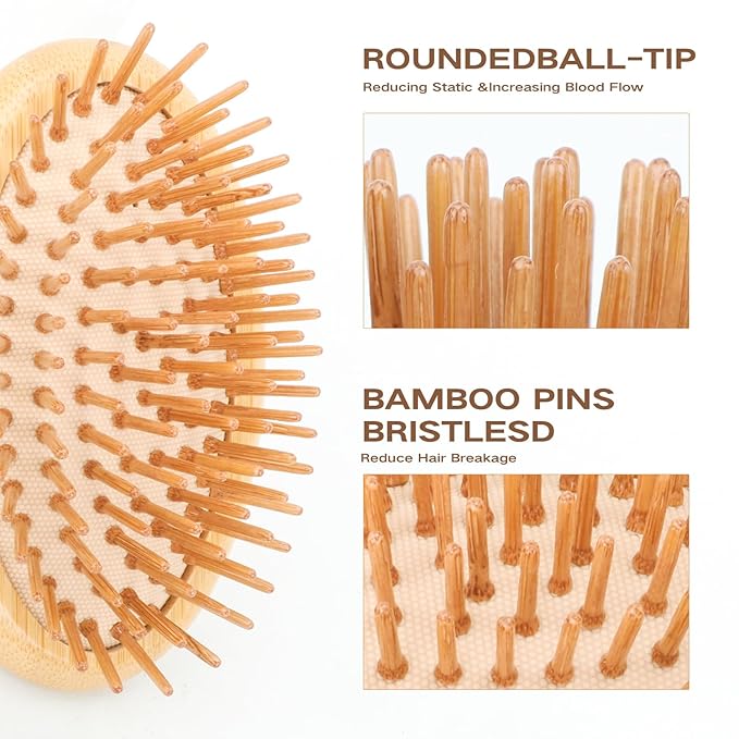 Bamboo Brush for Hair Growth(No Handle Design) Combetter, Natural Wood Brush, Mini Hair Scalp Massager Bamboo Bristles Detangling Hairbrush for Women, Men &Kids