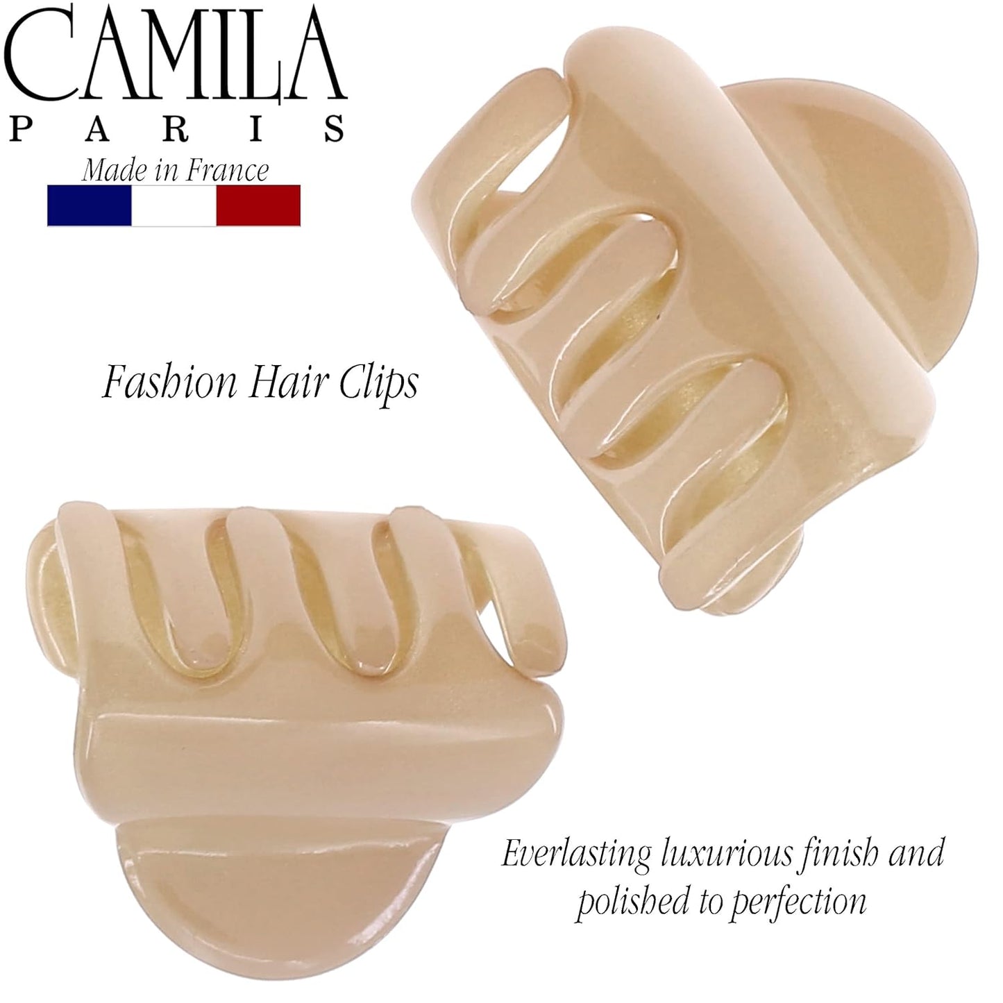 Camila Paris CP3480 French Hair Clip for Women, Set of 2 Small Beige Girls Hair Claw Clips Fashion Durable Hair Accessories for Women, Luxury Ladies Strong Hold No Slip Grip Clamp, Made in France