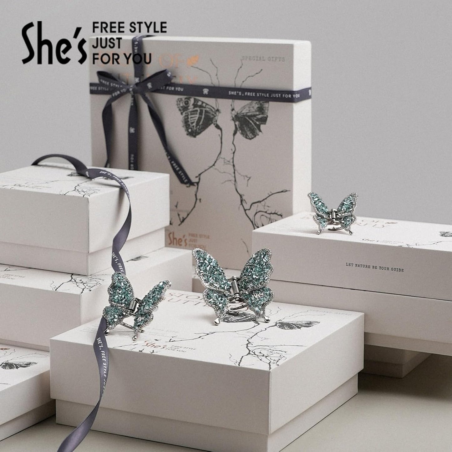 SHE'S FREE STYLE JUST FOR YOU Butterfly Crystal Hair Clip, Elegant Original Handmde Rhinestone Hair Clips for Women, Sparkle Alloy & Artificial Zircon, 40mm Small Hair Claw Clip Luxury Hair Accessory