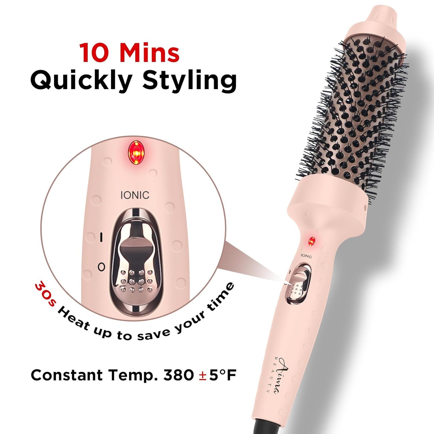 Aima Beauty Hot Brush, 1.3"/35mm Heated Curling Brush, Ion Hair Care Thermal Round Brush Makes Hair Smoother & Softer, Create Voluminous Curls Effortlessly, Dual Voltage, 60Mins Auto-Off, Pink