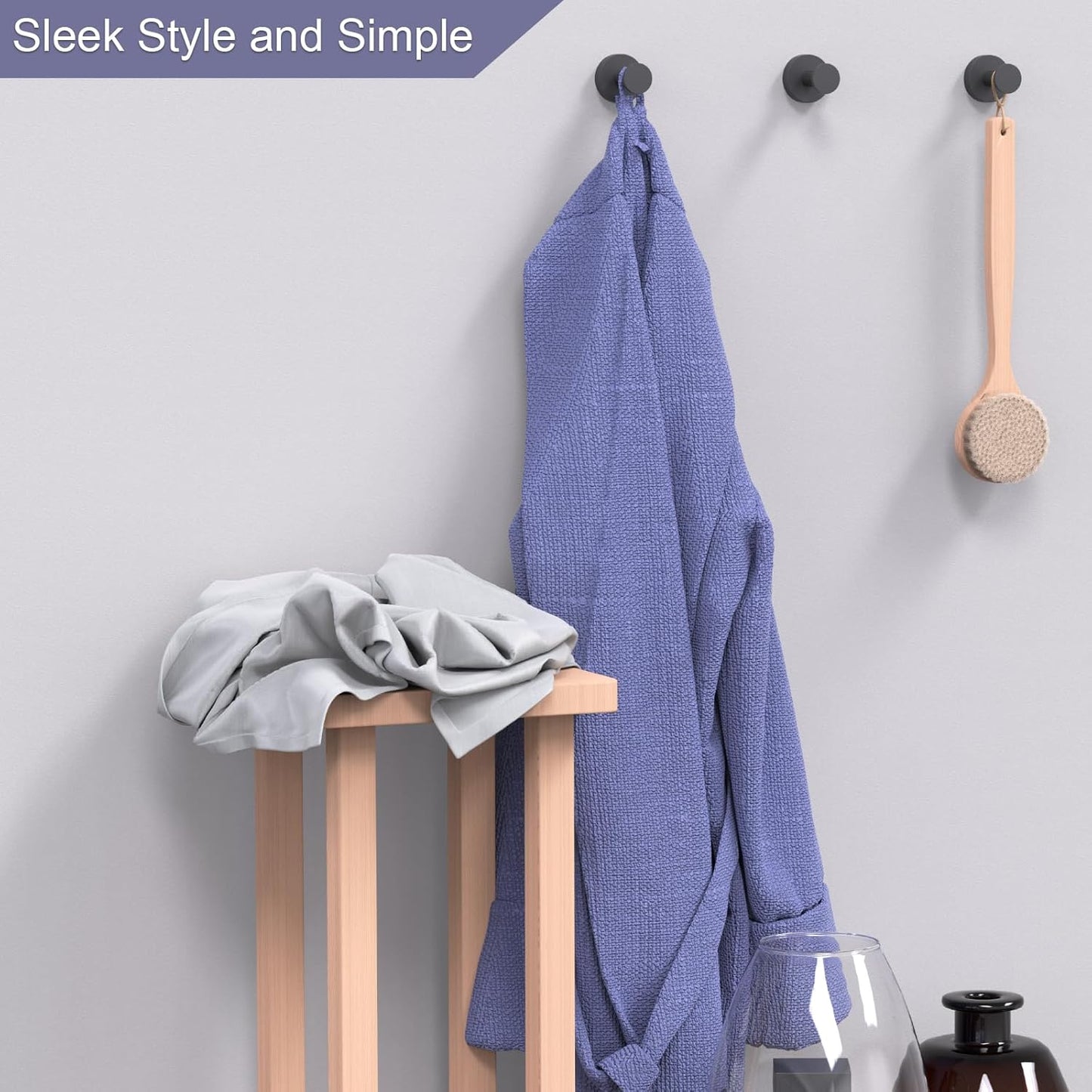 Epock Towel Hooks for Bathrooms Set of 3, Screw-in Stainless Steel Robe Coat Clothes Hook Bathroom & Kitchen Round Style Wall Hooks Rustproof -Blushed Silver