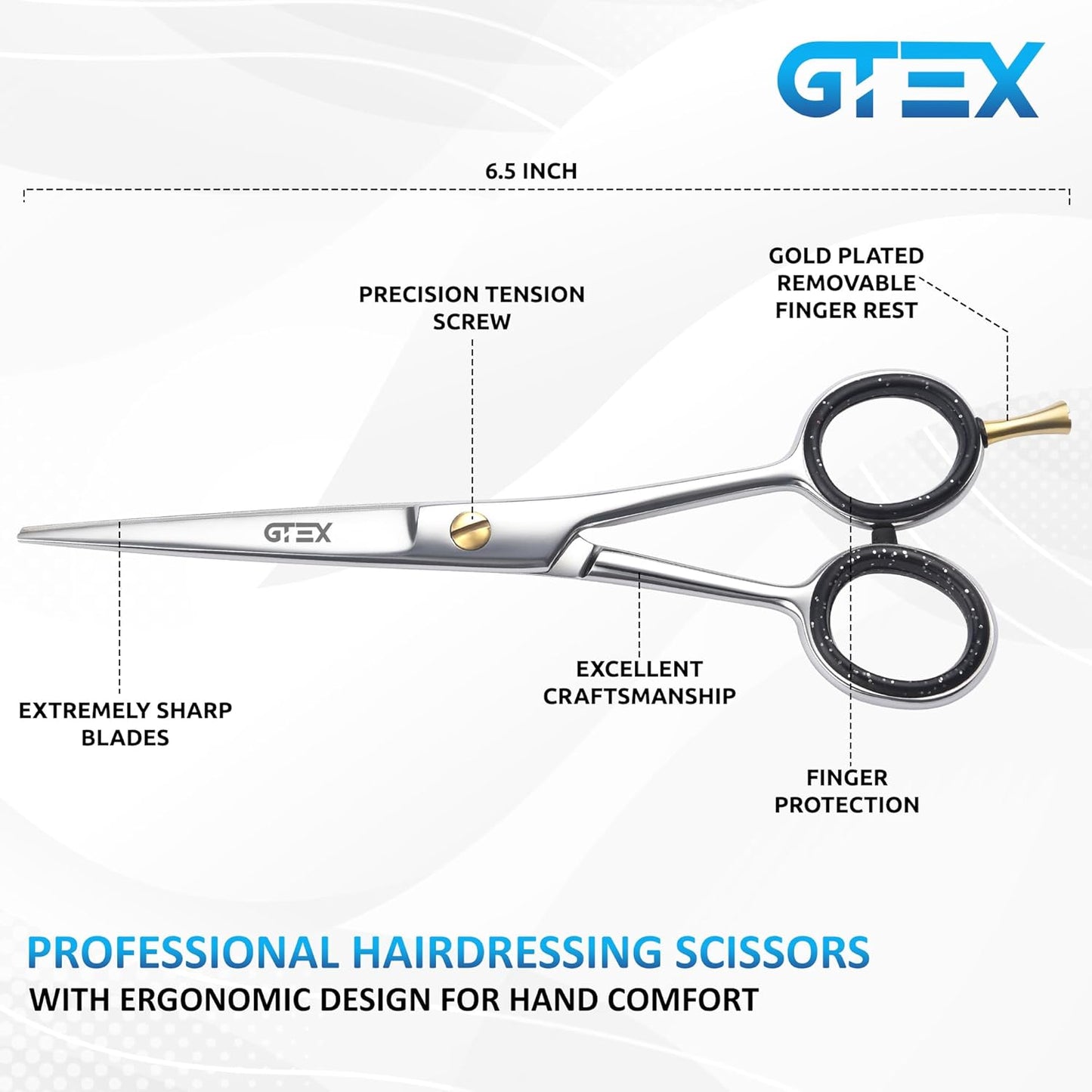 GTEX Hair Scissors, 6.5 inch Professional Hair Cutting Scissors for Women Men Adults - Barber Scissors Hair Shears - Super Sharp Haircut Scissors - Tijeras De Peluqueria Profesional