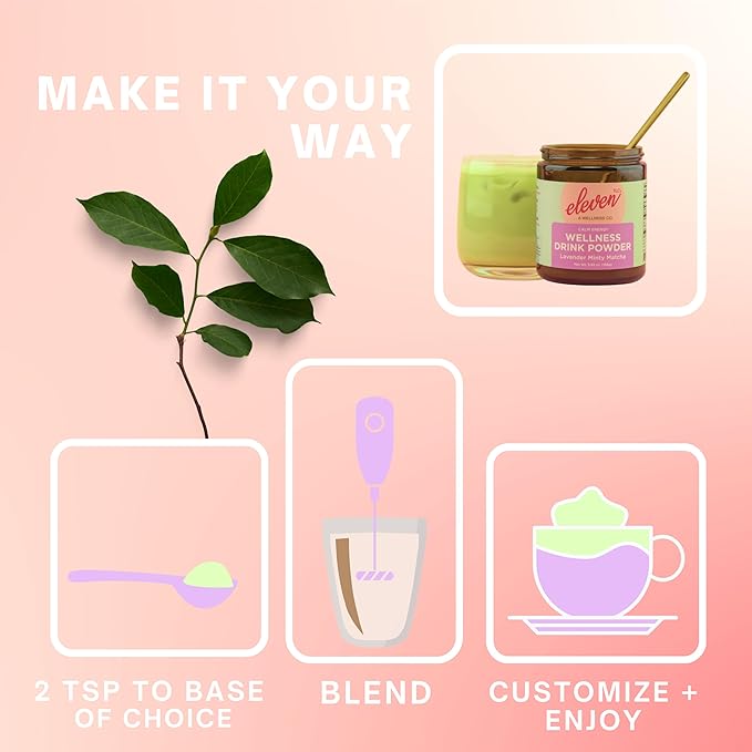 Eleven TLC, Lavender Minty Matcha Powder Ceremonial Grade Wellness Drink Mix, (Sourced from Japan) Vegan Flavored Matcha Latte, Amber Non-Reactive Glass Jar, 21 Servings