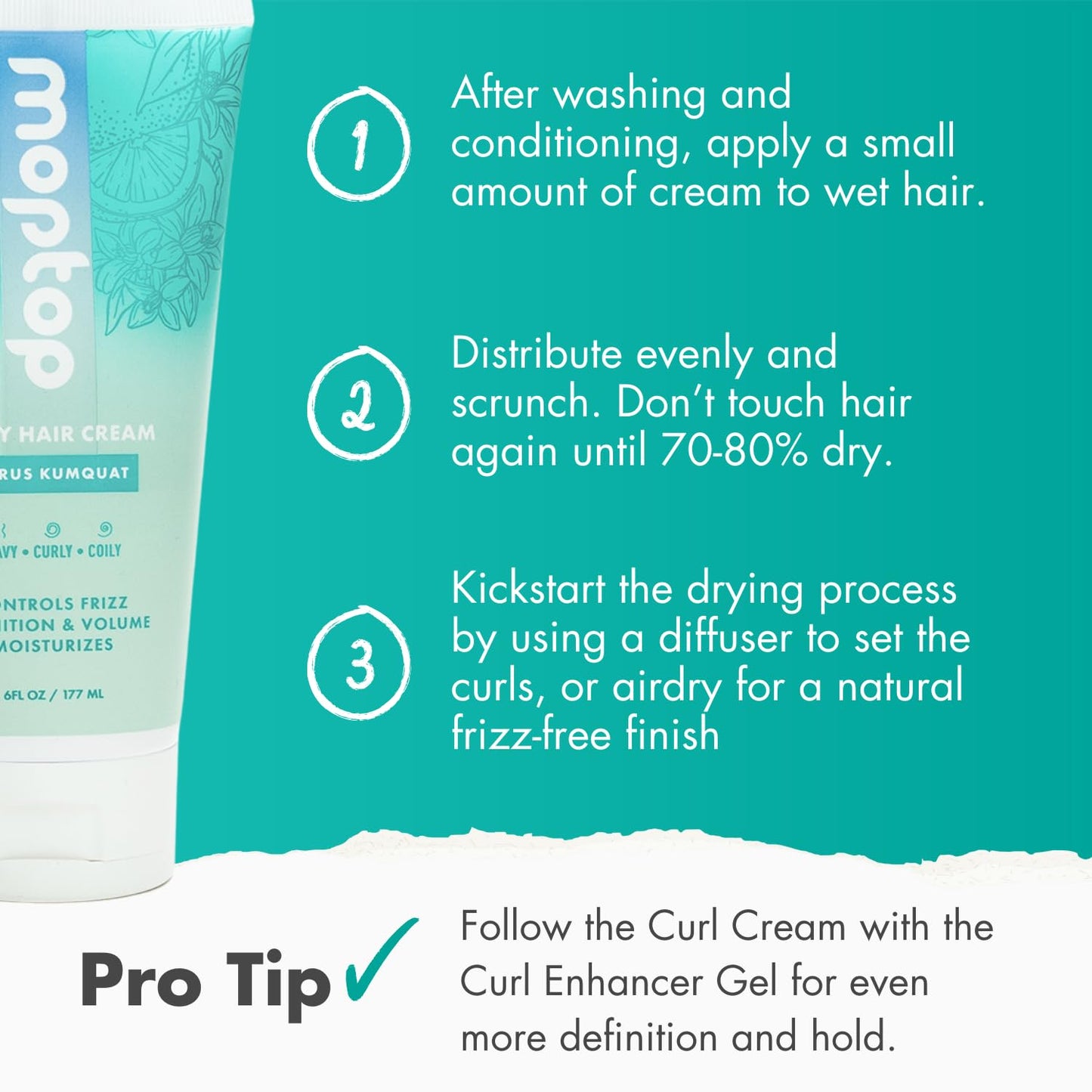 MopTop Curl Cream - Moisturizing Curl Activator for Frizz Control & Volume, Curl Styling Cream for Wavy, Curly & Coily Hair, Made with Junk-Free Natural Ingredients (Citrus Kumquat Fragrance, 2.5oz)