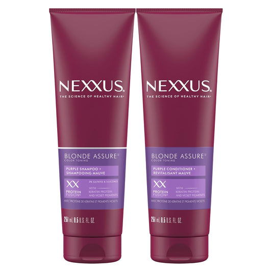 Nexxus Blonde Assure Purple Shampoo & Conditioner Color Assure 2 Pack Blonde, Bleached & Silver Hair Color Shampoo & Conditioner with Keratin Protein & Violet Pigment 8.5 fl oz
