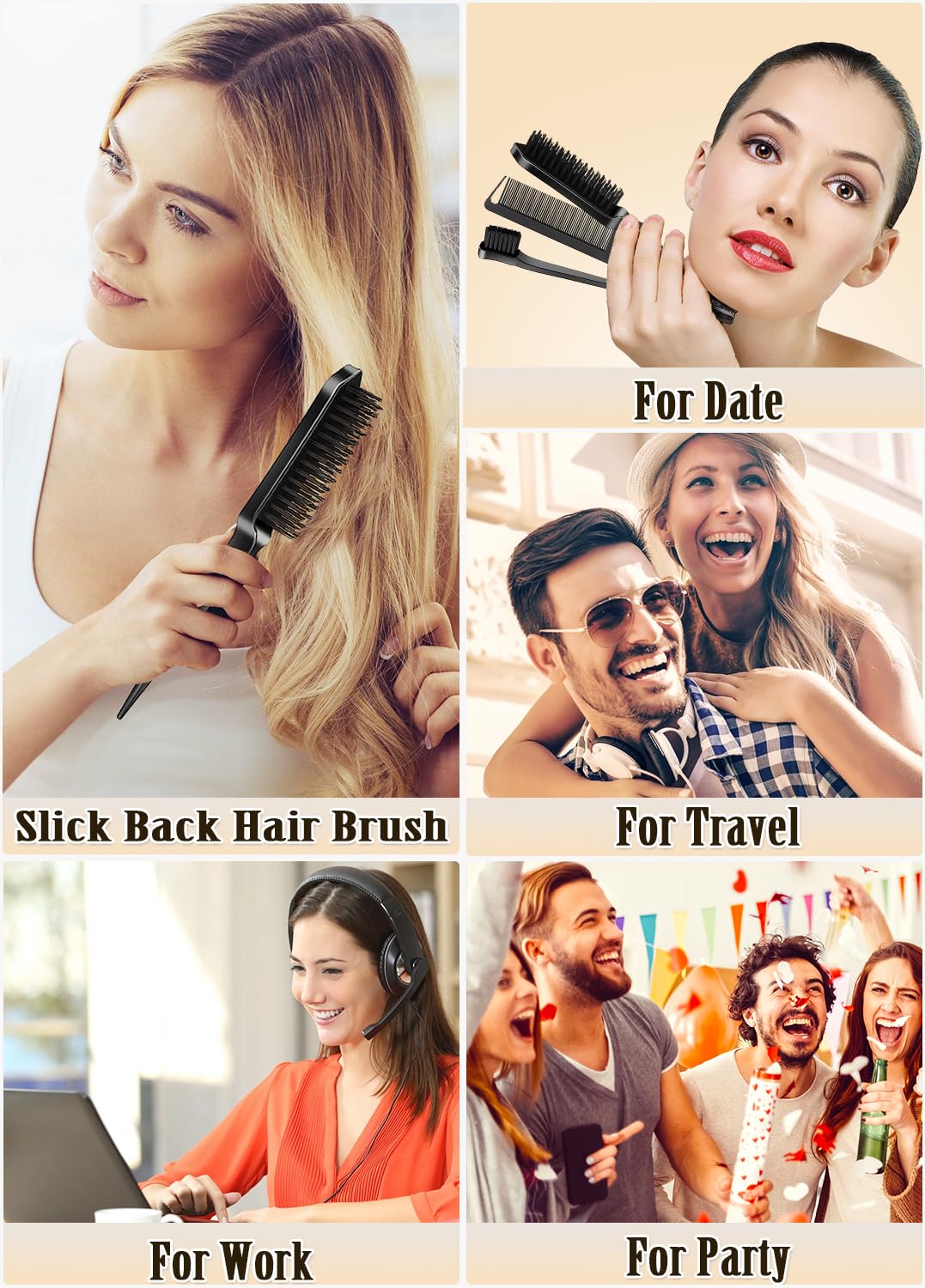 Hair Wax Stick - Slick Back Hair Brush Set 6Pcs, Wax Stick for Hair Flyaways, Bun Accessories, Non-greasy Styling Cream for Women, Kids & Teen Girls