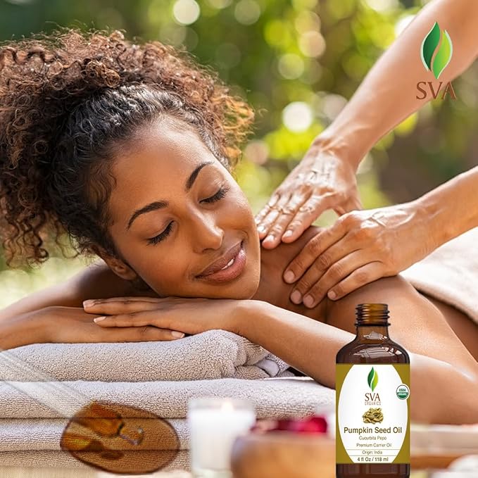 SVA Pumpkin Seed Oil Organic - 4 Fl Oz – 100% Natural Cold Pressed Organic Pumpkin oil - for Face, Skin Care, Hair Care, Scalp Massage & Body Massage – Carrier Oil with Dropper