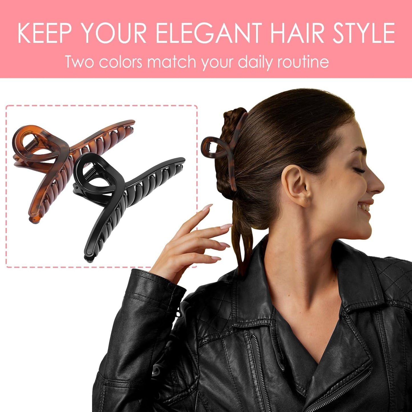 4.3” Loop Claw Clips – 2-Pack Matte Black & Tortoise Hair Clips for Women, Patented Butterfly Spring, 360° Grip, Strong Hold