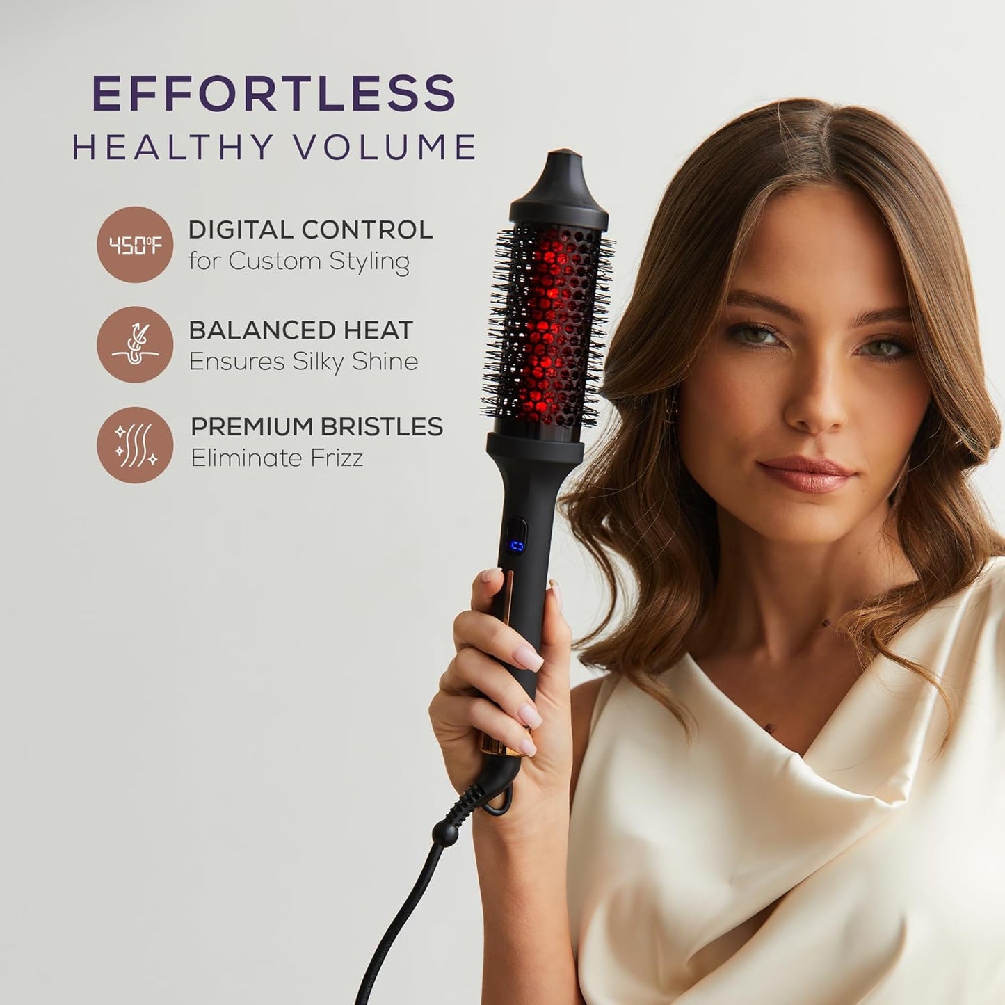 Sutra Thermal Brush - Lightweight Heated Round Brush for Hair Styling & Blow Out - Digital Display, Auto Shut-Off & Ionic Technology - Professional Styling Tools for All Hair Types