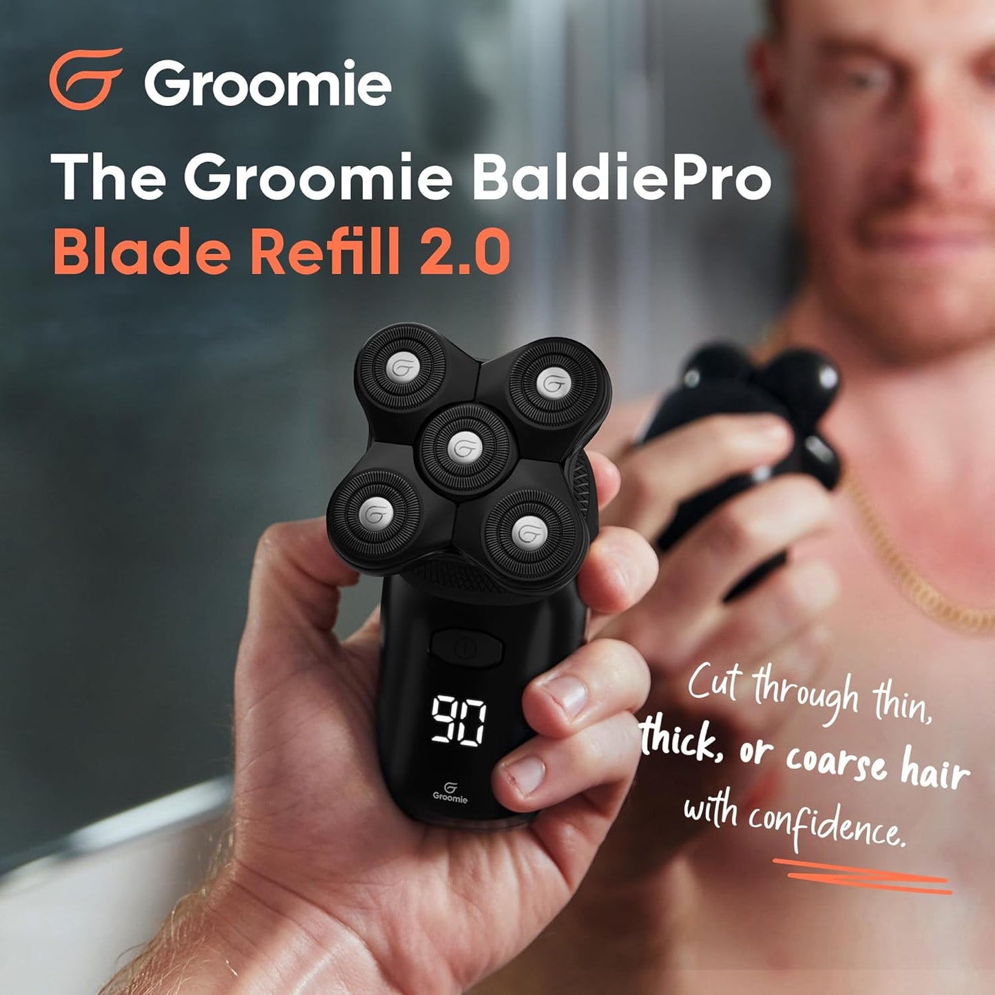 Groomie BaldiePro Cordless Bald Head Shavers for Men, Blade Refill 2.0 - Waterproof Head Shavers Replacement Head - Electric Hair Shaver & Head Razor for Bald Men, Men's Rotary Shaver for Smooth Shave
