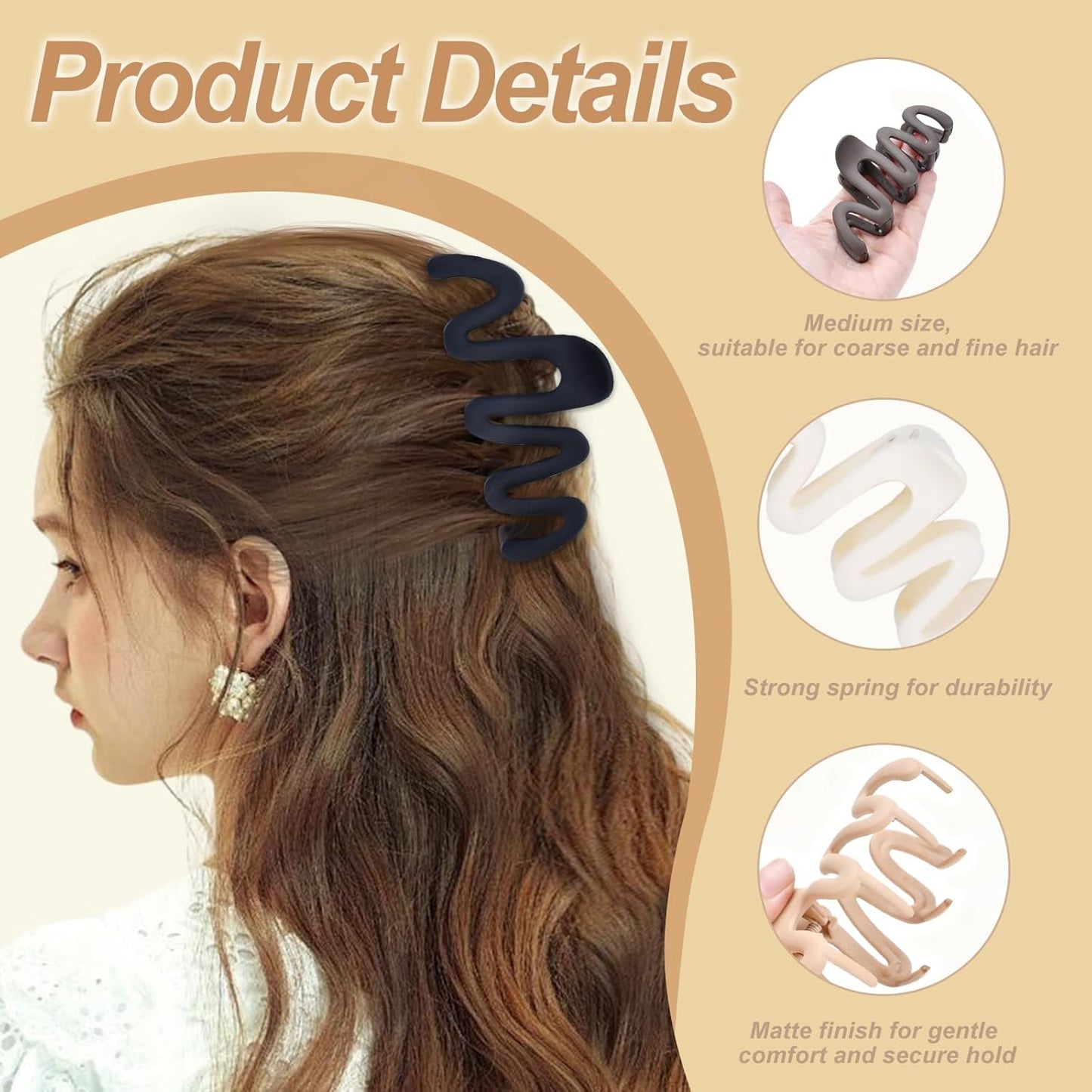 4PCS Large Hair Clips, 4.5" Non-Slip Hair Claws for Women, Matte Claw Clips for Thick Hair&Thin Hair, Hair Styling Accessories（Black & Light Coffee & Blue & White）