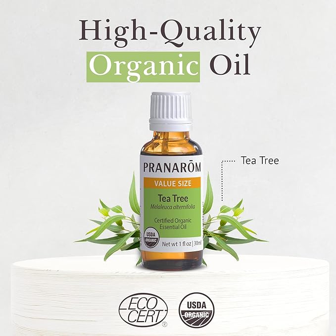 Pranarom USDA Certified Organic Tea Tree Essential Oil (30ml), 100% Pure Undiluted Therapeutic Grade from Zimbabwe for Aromatherapy, Diffuser, Healthy Skin & Hair, Massage, Relaxation