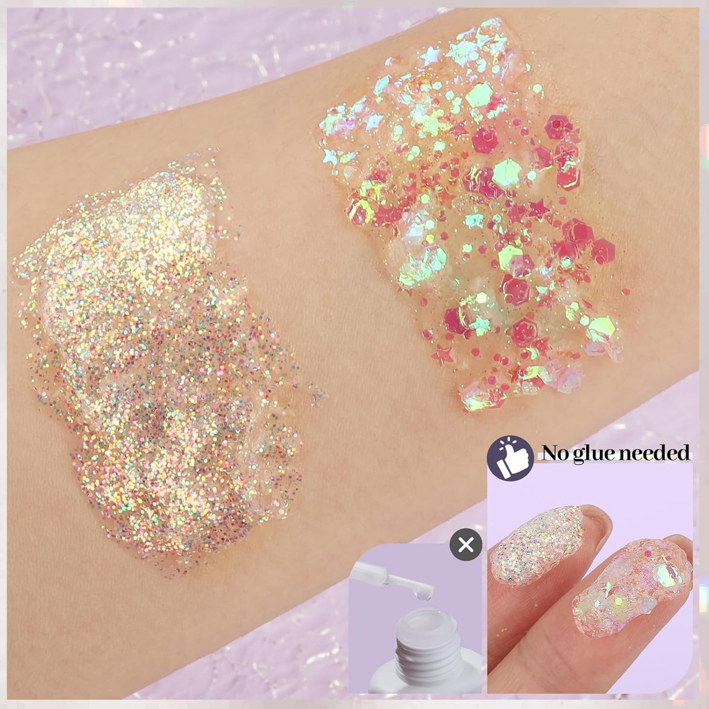 FANDAMEI Body and Face Glitter Set - 2PCS White, 1PCS Chunky, 1PCS Fine Gel - for Makeup, Hair, Mermaid, Halloween Festival Rave
