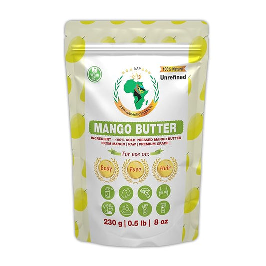 Authentic Raw Mango Butter | Butter | For DIY Face, Body, Hands | Unrefined | 100% Pure| Creamy | Organic from Africa | Resealable Bag | 0.5 LB (230g)