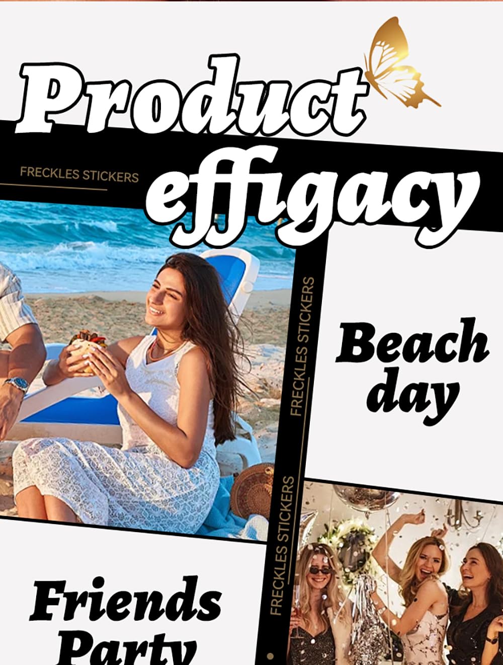 6Pcs Face Makeup Patches, Glitter Freckles Face Tattoo, Beauty Face Makeup Cute Glitter Makeup Accessories for Women - Cosmetic Glitter for Face