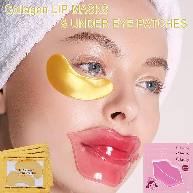 30 Pairs Lip Masks & Eye Mask for Mothers Day Gifts, 24K Gold Gel Under Eye Patches for Puffy Eyes, Crystal Collagen Moisturizing Lip Masks, Nourishes Lip&Eye Skin for Reducing Fine Lines Dark Circle