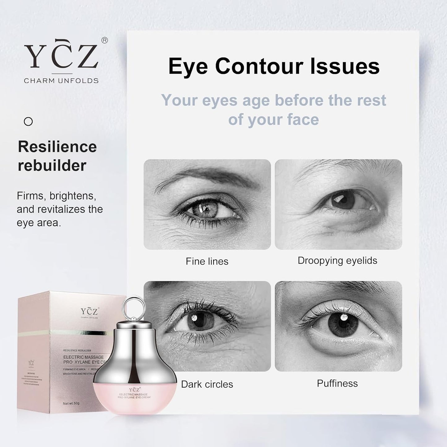 Ycz Electric Massage Eye Cream for Dark Circle, Firm and Smooth of Fine Lines, Tired Eye Refreshment with Gentle Vibration, for Anti-Wrinkle, Firming, Moisturizing