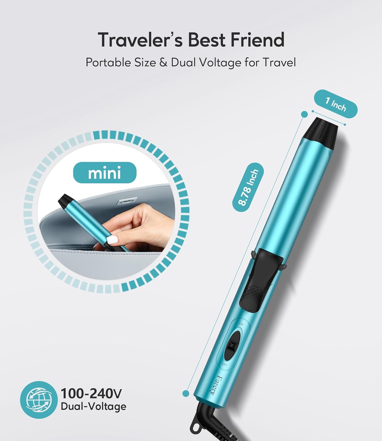 FARERY Travel Size Mini Curling Iron, Dual Voltage 1 Inch Ceramic Mini Hair Curler, Travel Curling Iron for Short Hair Infused with Keratin & Argan Oil, with Storage Bag