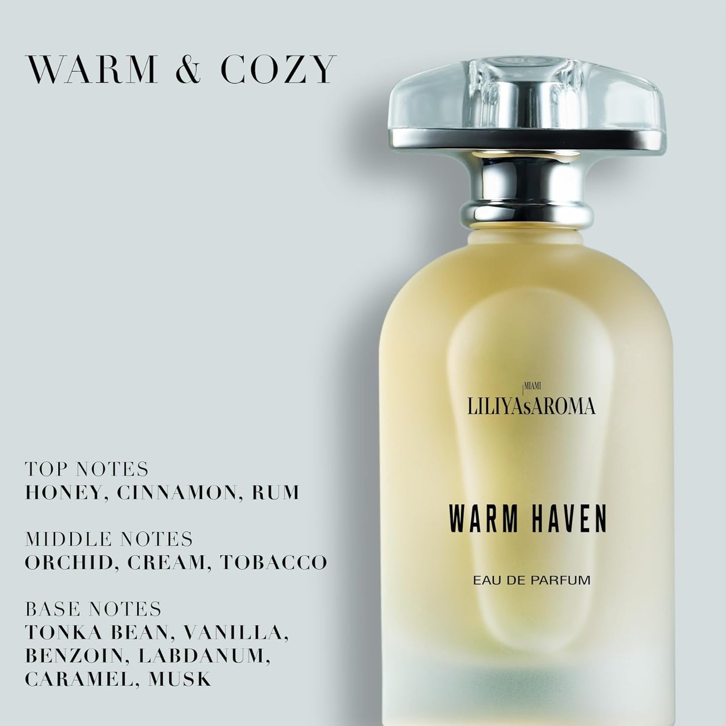 Liliya's Aroma Warm Haven Eau de Parfum – Holiday Fragrance with Honey, Cinnamon and Gourmand Vanilla Perfume, Luxury Amber Cozy Scent Long-Lasting | 3.4 Fl Oz