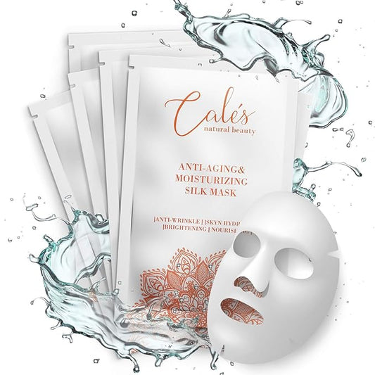 Calés Anti-Aging and Moisturizing Face Mask Set - Hydrating Face Masks for Women - 100% Cotton Face Mask Sheets for Skin Brightening and Nourishing - Hyaluronic Acid Sheet Masks (5 Pack)
