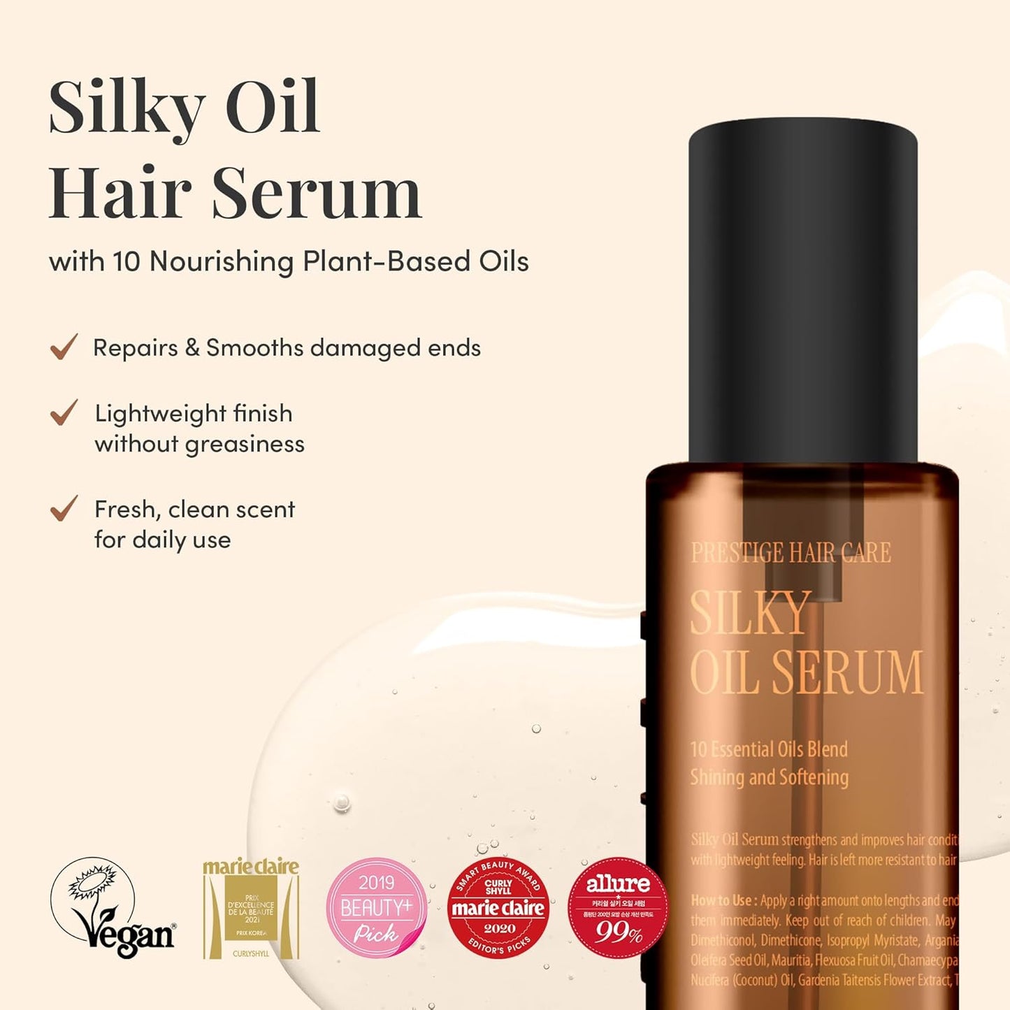 CURLYSHYLL Silky Oil Serum | A lightweight hair serum | Ten of naturallyderived oil blends | EVE VEGAN 70ml