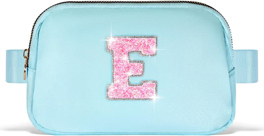 Fanny Pack Belt Bag Crossbody Bags with Initials Letter Patch Trendy Stuff for Teens Cute Stuff Birthday Gifts for Teenager Girls | E,Blue Bag