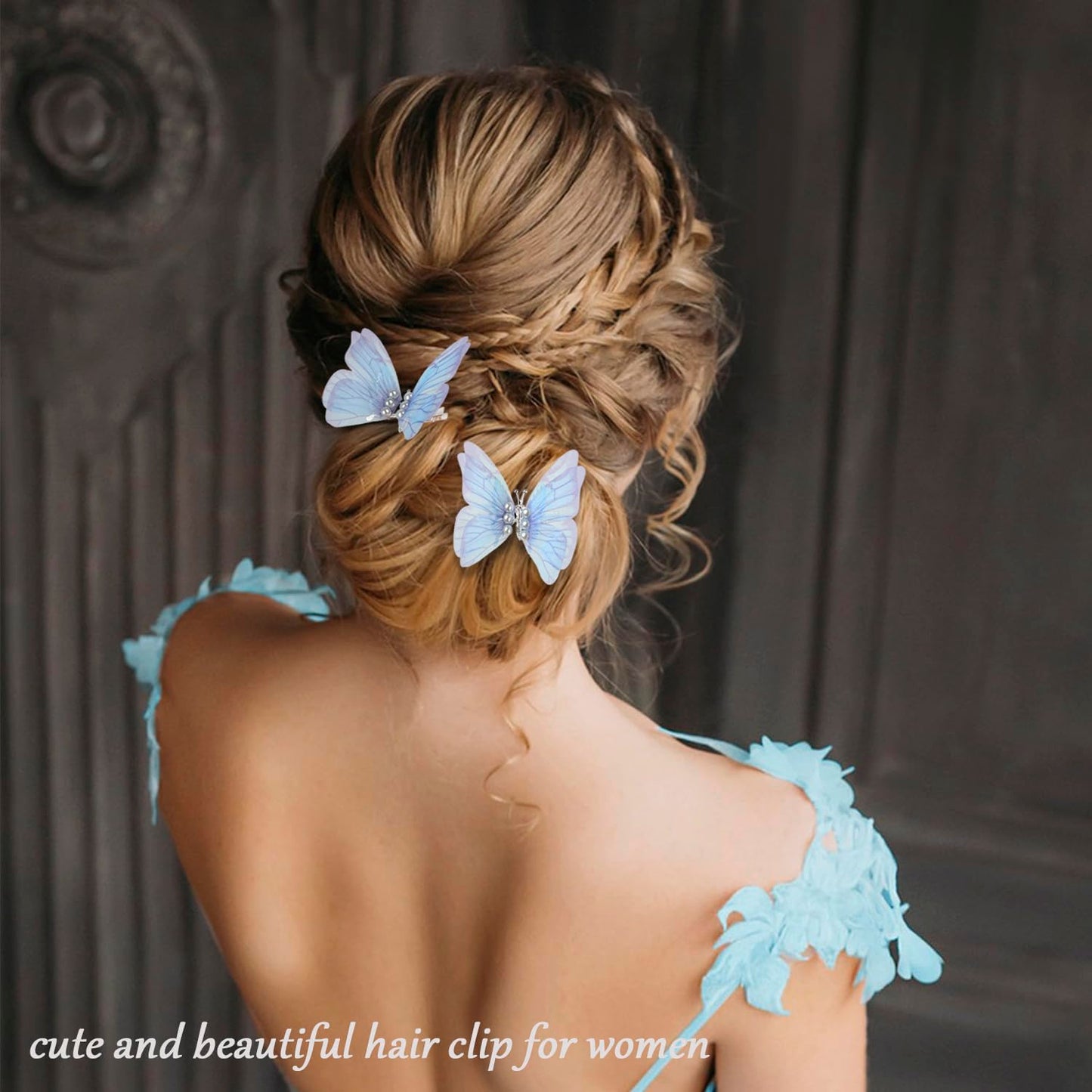 Blue Butterfly Medium Hair Clips Set - 2 Pcs with Dangling Wings - Beautiful Butterfly Hair Accessories for Girls & Women