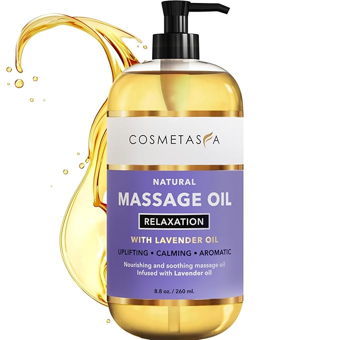 Lavender Relaxation Massage Oil - No Stain 100% Natural Blend of Spa Quality Oils for Soothing, Calming, Aromatic Massage Therapy 8.8 oz by Cosmetasa