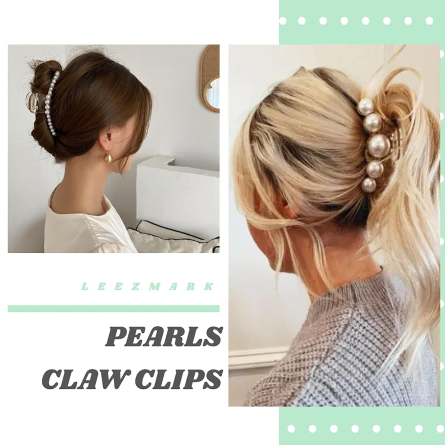 Leezmark 6 PCS Pearl Hair Clips, Wedding Hair Clip for Thick Long Thin Curly Hair White Fancy Big Claw Clips Hair Accessories for Women, Girls