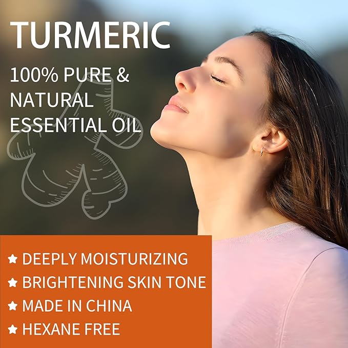 Turmeric Oil Organic Body Oil for Skin,Turmeric Essential Oil Massage Oil for Body and Face, Dark Spots, Ance, Hair Care, Moisturize Hydrating Turmeric Body Oil After Shower(100ml) Christmas Gifts