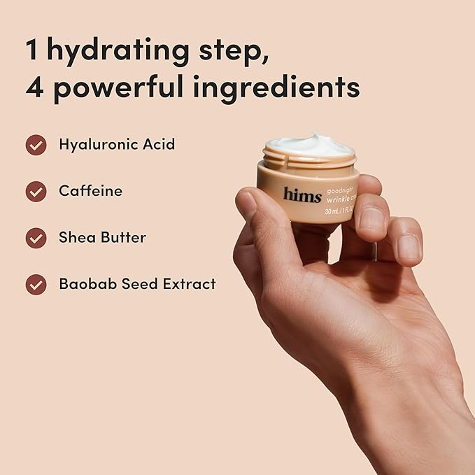 hims Goodnight Wrinkle Cream - Hydrating Men's Face Moisturizer with Hyaluronic Acid, Shea Butter & Caffeine - Reduces Wrinkles While You Sleep - 1 fl oz