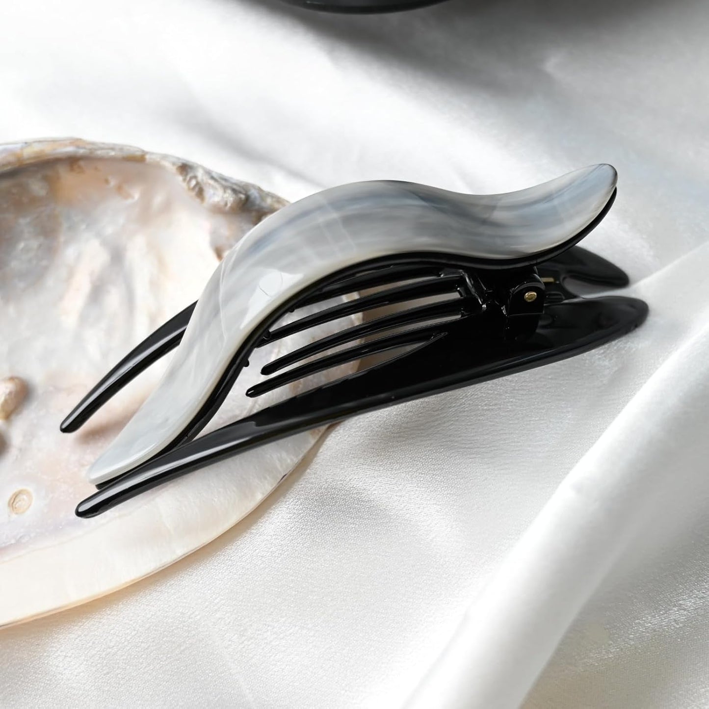 Handmade Celluloid French Design Tortoise Shell Barrettes Side-slide Opening Duck Luxury Fashion Accessories Hair Clip Claw for Women (slate grey)