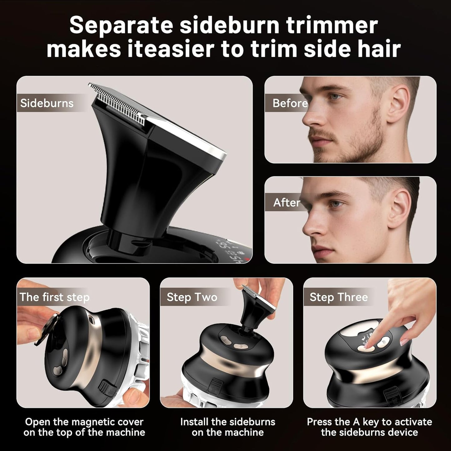 Self Haircut Kit for Men – IPX6 Waterproof Rechargeable DIY Cut System Head Trimmer Cutter Machine with Sideburns Tool for Man, Simple Hair Cutting for Males Gradual Short Hair (Black)
