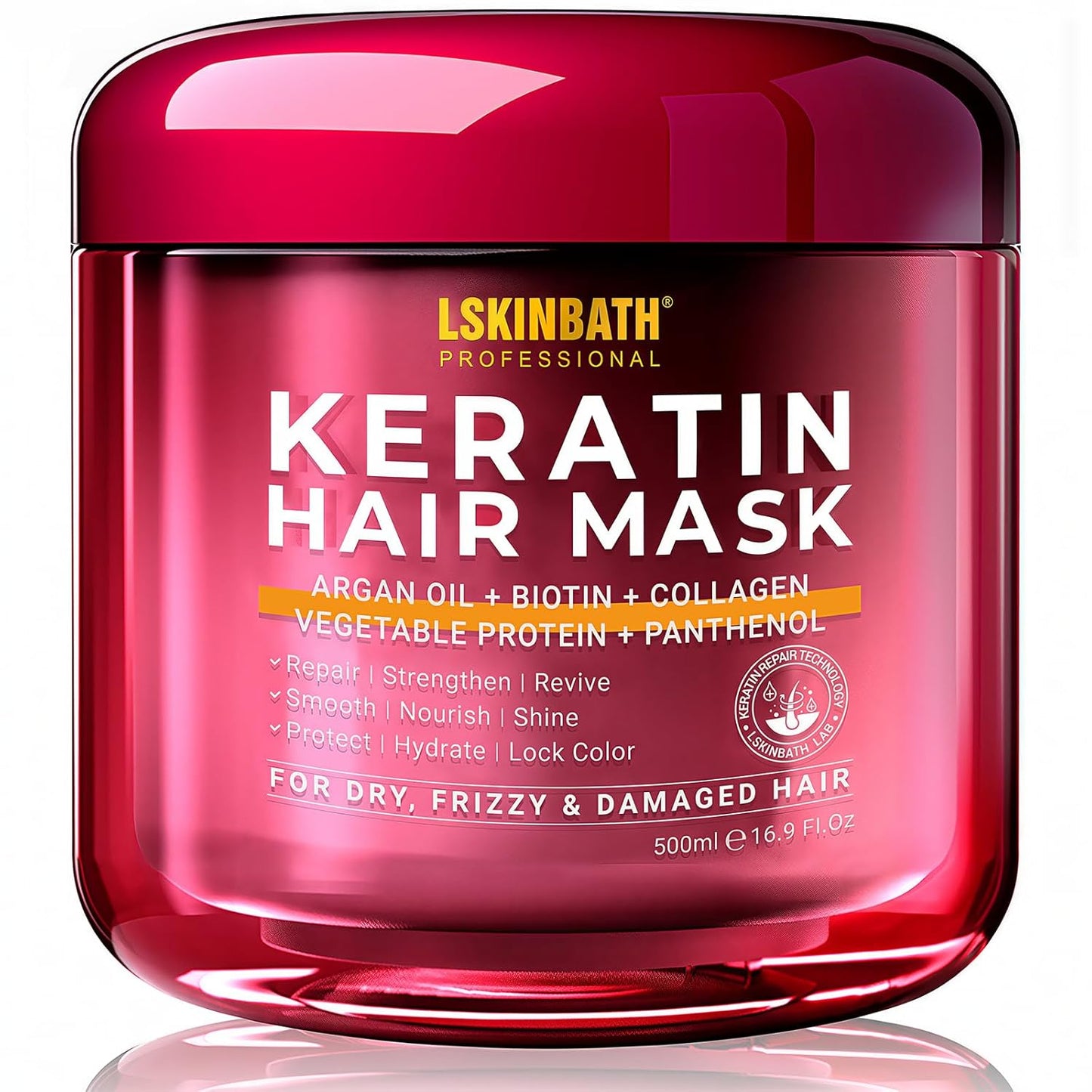 Keratin & Collagen Repair Hair Mask for Damaged Hair | Deep Conditioner Revives Dry, Frizzy, Bleached & Color-Treated Hair | With Argan Oil & Biotin | Treatment for Split Ends | 500ml