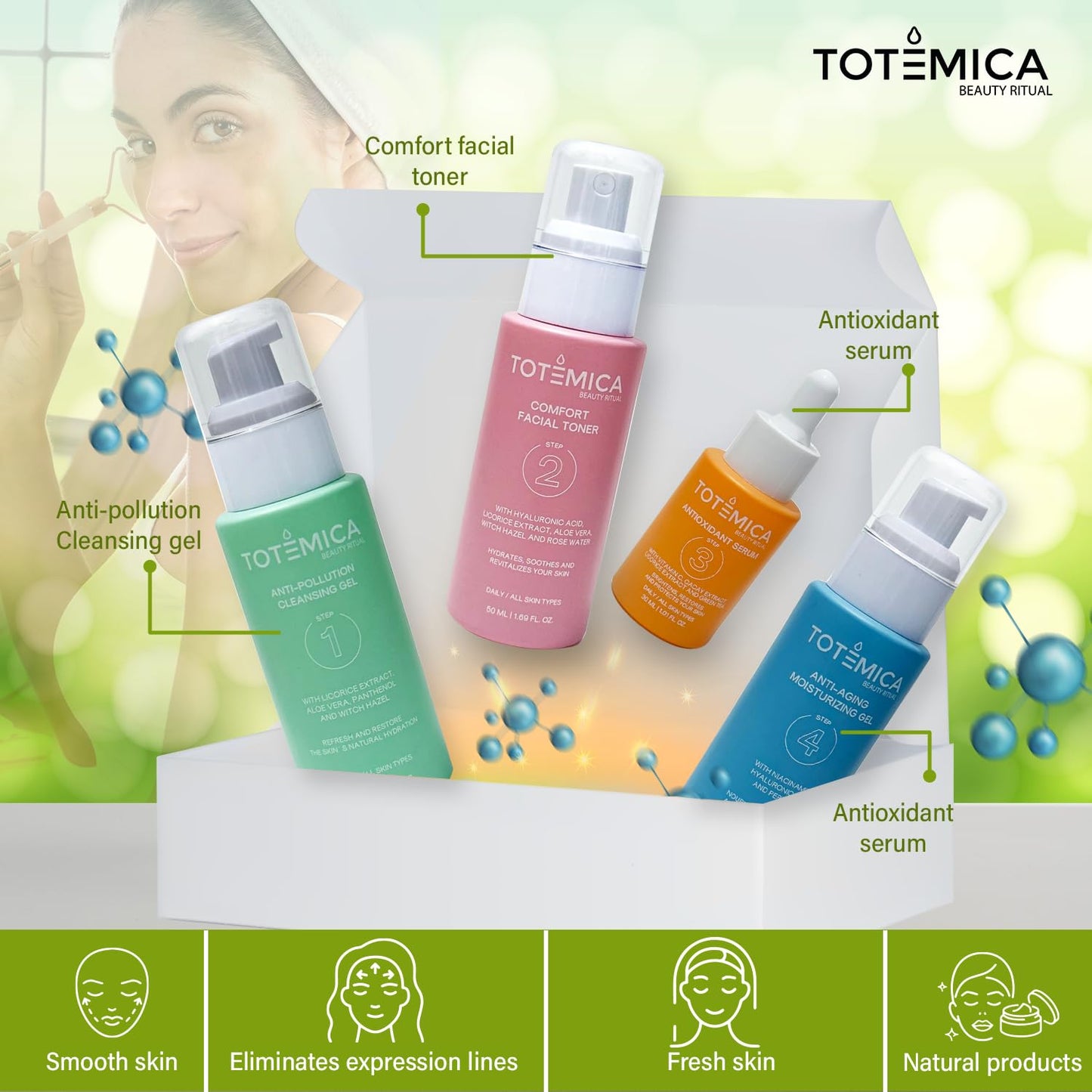 TOTEMICA Skin Care Set, 4-Step Ritual Skin Care Kit - Cleanser, Toner, Serum & Moisturizer for Dry Skin – Vegan, Cruelty-Free, Natural Ingredients for All Skin Types - Skincare with Anti-Aging