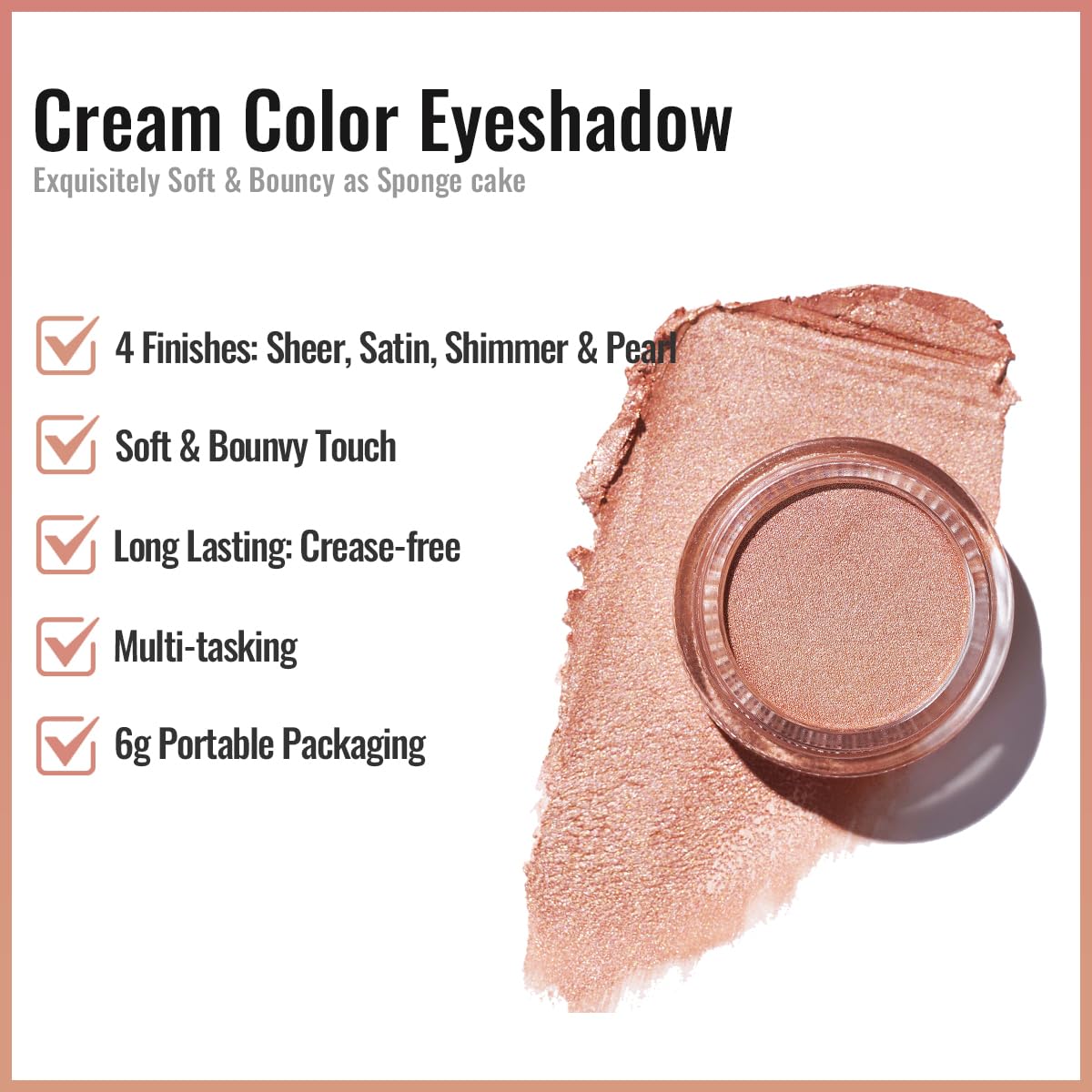 Oulac Nude Gold Cream Eyeshadow also for Highlighter Highly Pigmented Eye Shadow Waterproof&Long Lasting with Moisturizing Formula Blendable Shimmer Eye Make-up,Vegan & Cruelty-Free, 6g O10