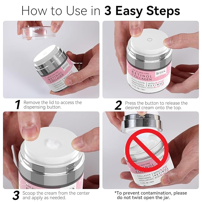 Retinol Face Moisturizer with Collagen & Hyaluronic Acid - Instant Face Lift Cream, Neck Cream for Tightening and Firming, Anti Aging Face Cream for Women and Men, 1.7 Fl Oz