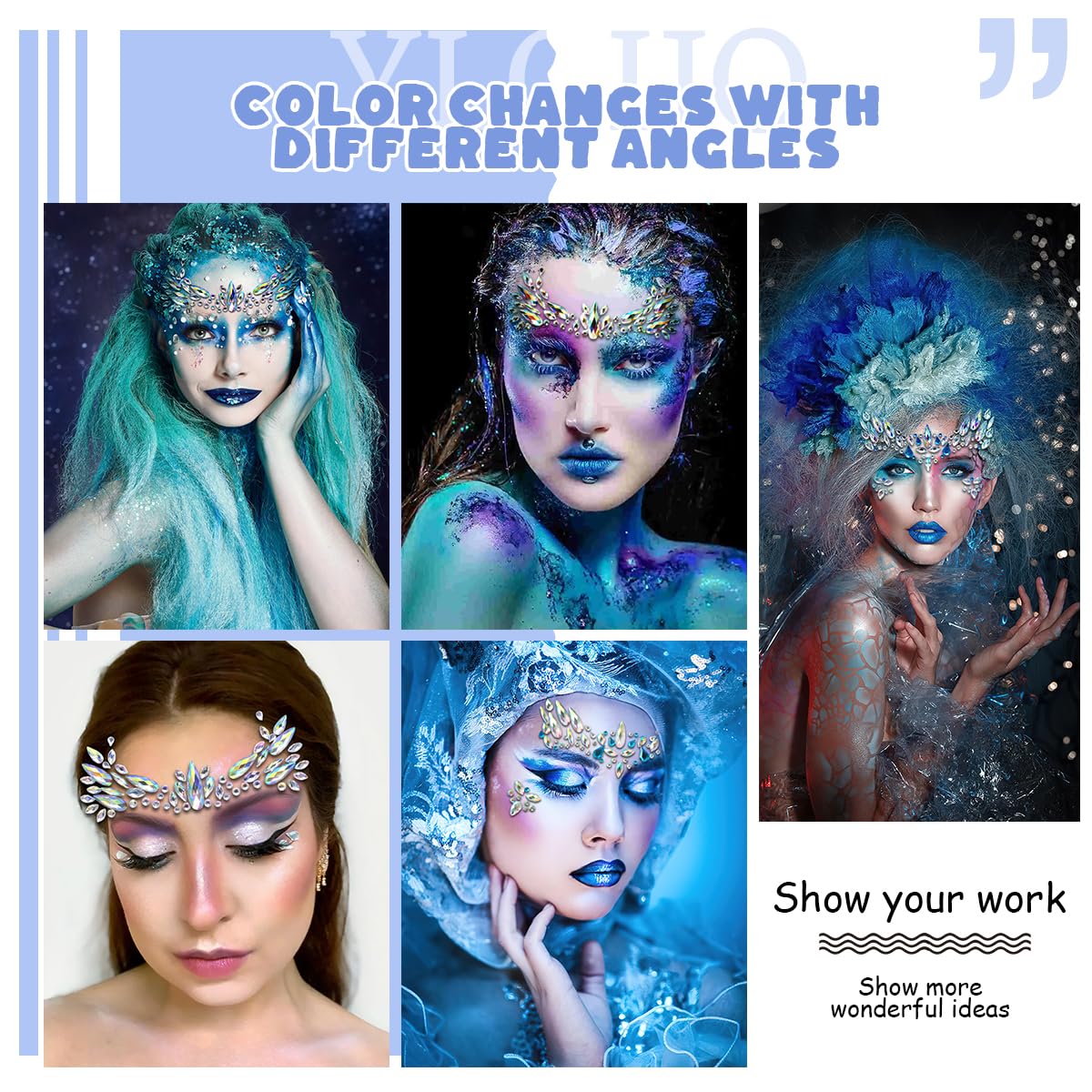 Mermaid Face Gems Stickers Rhinestone Colorful Glitter Gems Temporary Face Tattoo Stickers for Women Girl Halloween Cosplay Christmas Music Carnival Party Makeup (2 Pack)