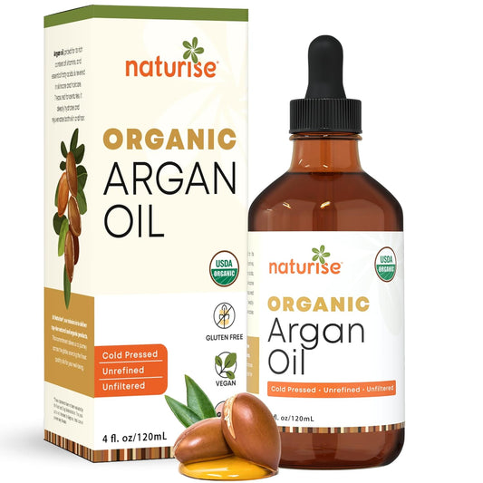 USDA Organic Argan Oil for Hair & Skin – 100% Pure Argan Oil of Morocco for Face, Skin Moisture & Hair Growth – Vegan, Non-GMO, Cold Pressed & Unrefined Oils in Glass Bottle (4 fl. oz.)