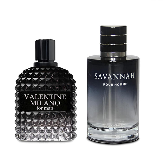 2PCS Valentine Milano/Savannah Eau De Toilette for Men-Fresh,Romantic Scent Perfume for Men 3.4 Fl Oz Each Mens Cologne For All Skin Daily Used