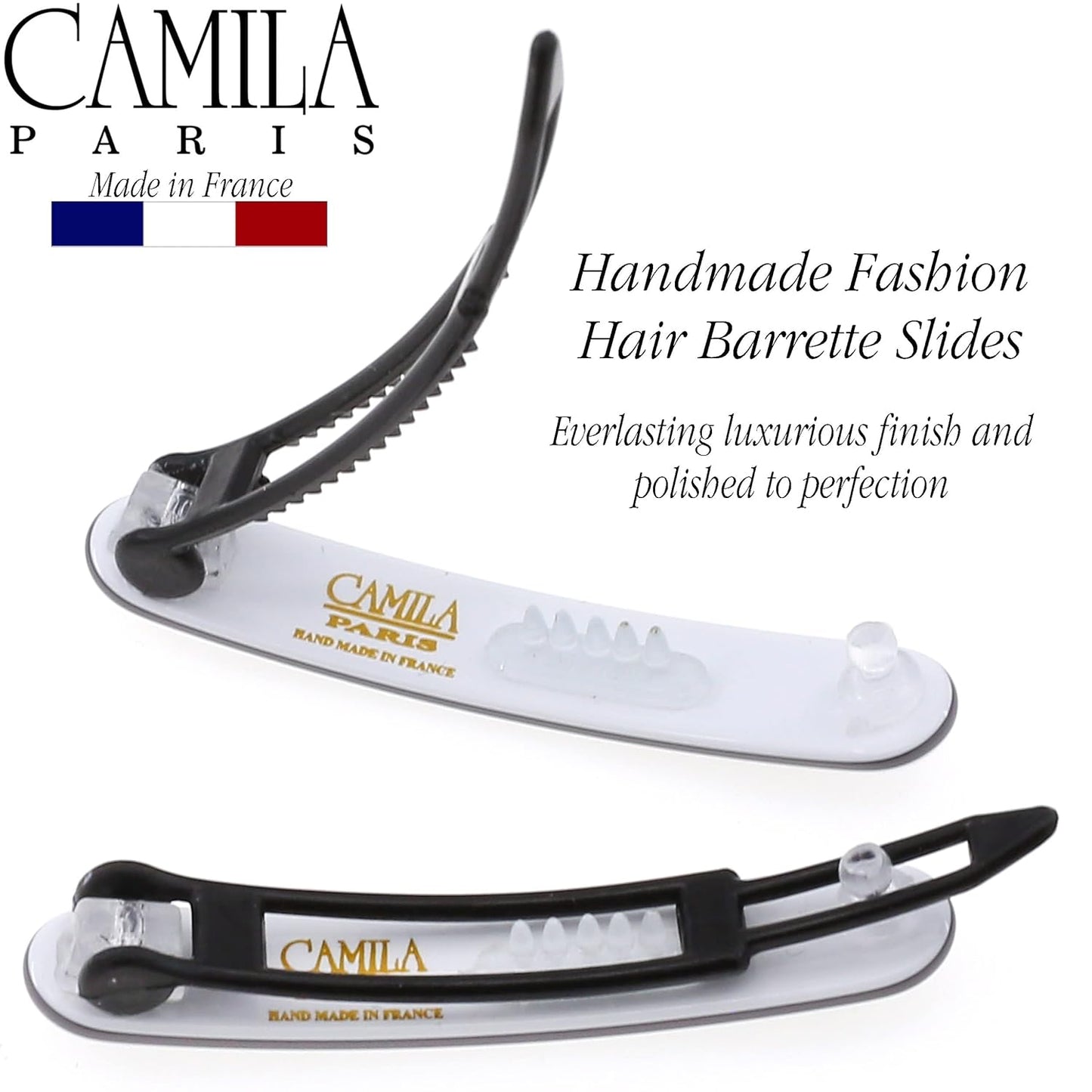 Camila Paris CP3379 French Hair Barrettes Clips for Women, Handmade, Girls Side Slide-in Barrette Clip, Hair Accessories for Women. Strong Hold No Slip Grip Fashion Durable Styling, Made in France