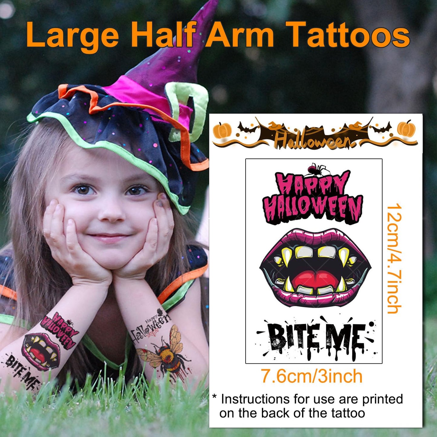 Halloween Temporary Tattoos, 36 Sheets Large Realistic Tattoos for Kids & Adults, Party Decoration Tattoos