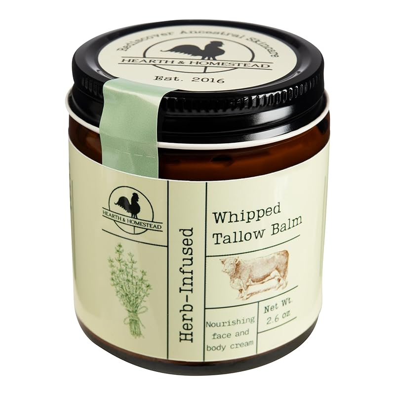 Handmade Whipped Tallow Balm (Herb-Infused/Unscented) - Large Jar - 2.6 oz