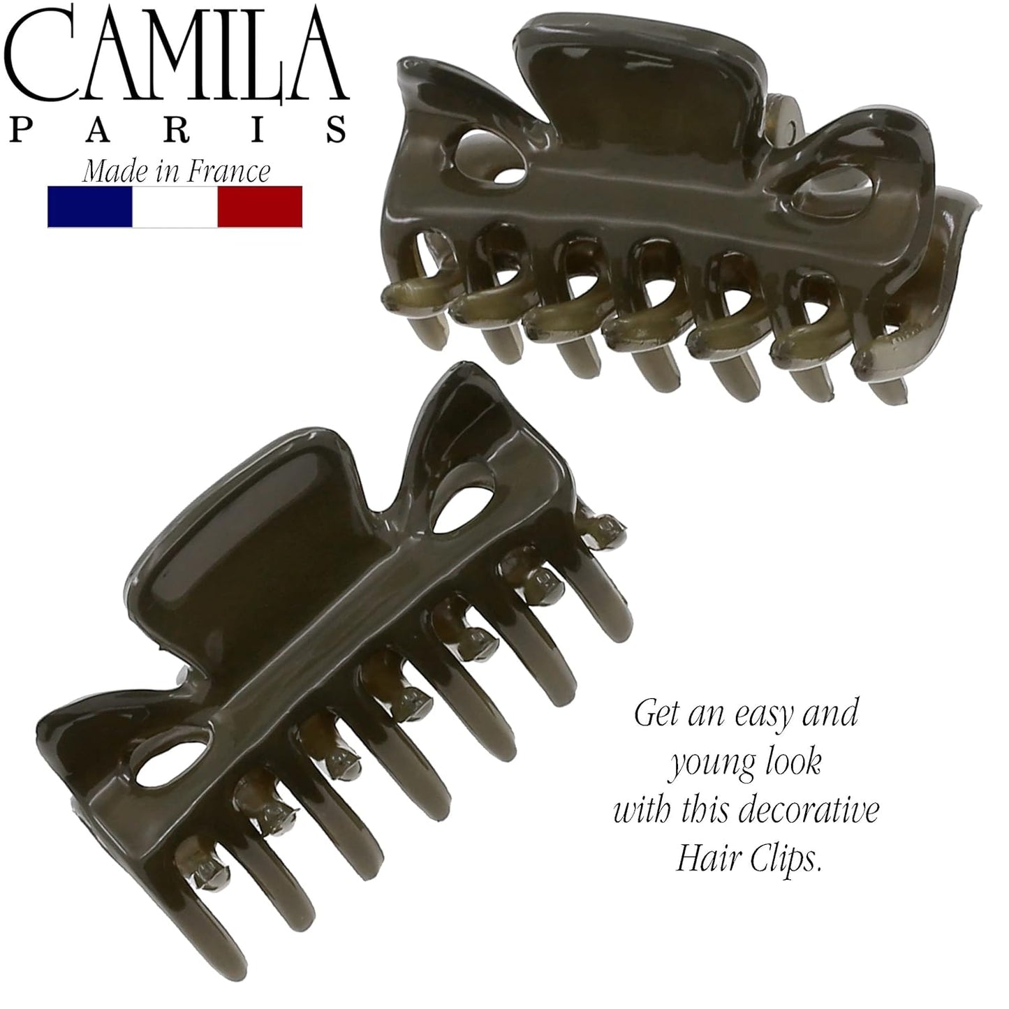 Camila Paris CP3510 French Hair Clip for Women, 1.5 inch Set of 2 Green Girls Hair Claw Clips Jaw Fashion Durable Styling Hair Accessories for Women, Strong Hold No Slip Grip, Made in France