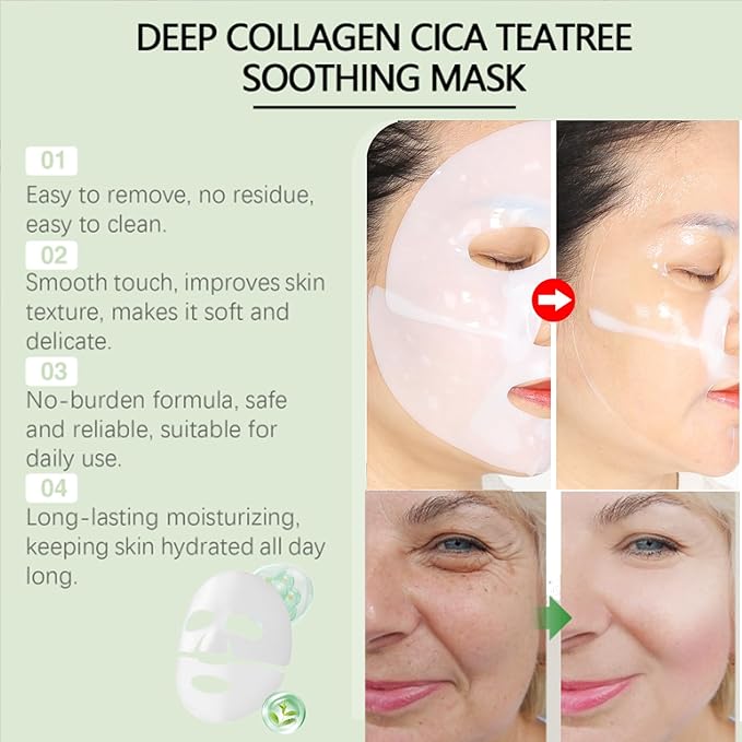 4 PACK Deep Collagen Overnight Mask, Bio-collagen Face Hydrogel Mask Korean Skincare Facial sheet masks for lifting, firming, and Elasticity Improvement (CICA Shooting Mask)