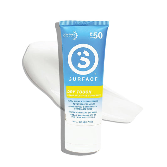 Surface Sunscreen Lotion SPF 50 for Face and Body, Natural Formula, Lightweight and Reef Friendly, Broad Spectrum UVA UVB Protection, Water Resistant Sun Care for Outdoor Use, Fragrance Free, 3oz